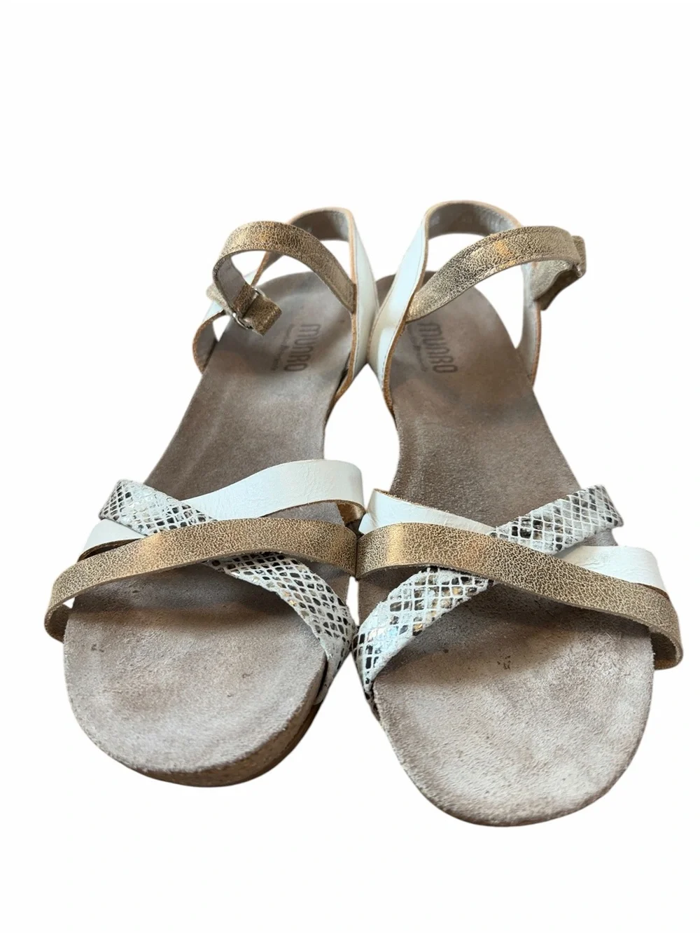 Munro Eden Strappy Wedge Sandals Cream Metallic Gold Snake Print Size 10 Narrow
